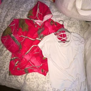 2pc* Realtree hoodie HOT pink/Brown with active white TEE 16//18 girls XL youth